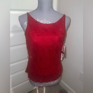Adrianna Papell Red Beaded Camisole Top